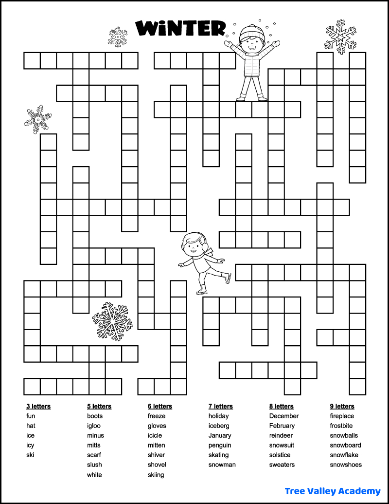 27 Printable Winter Word Puzzles - Tree Valley Academy intended for Printable Winter Crossword Puzzle