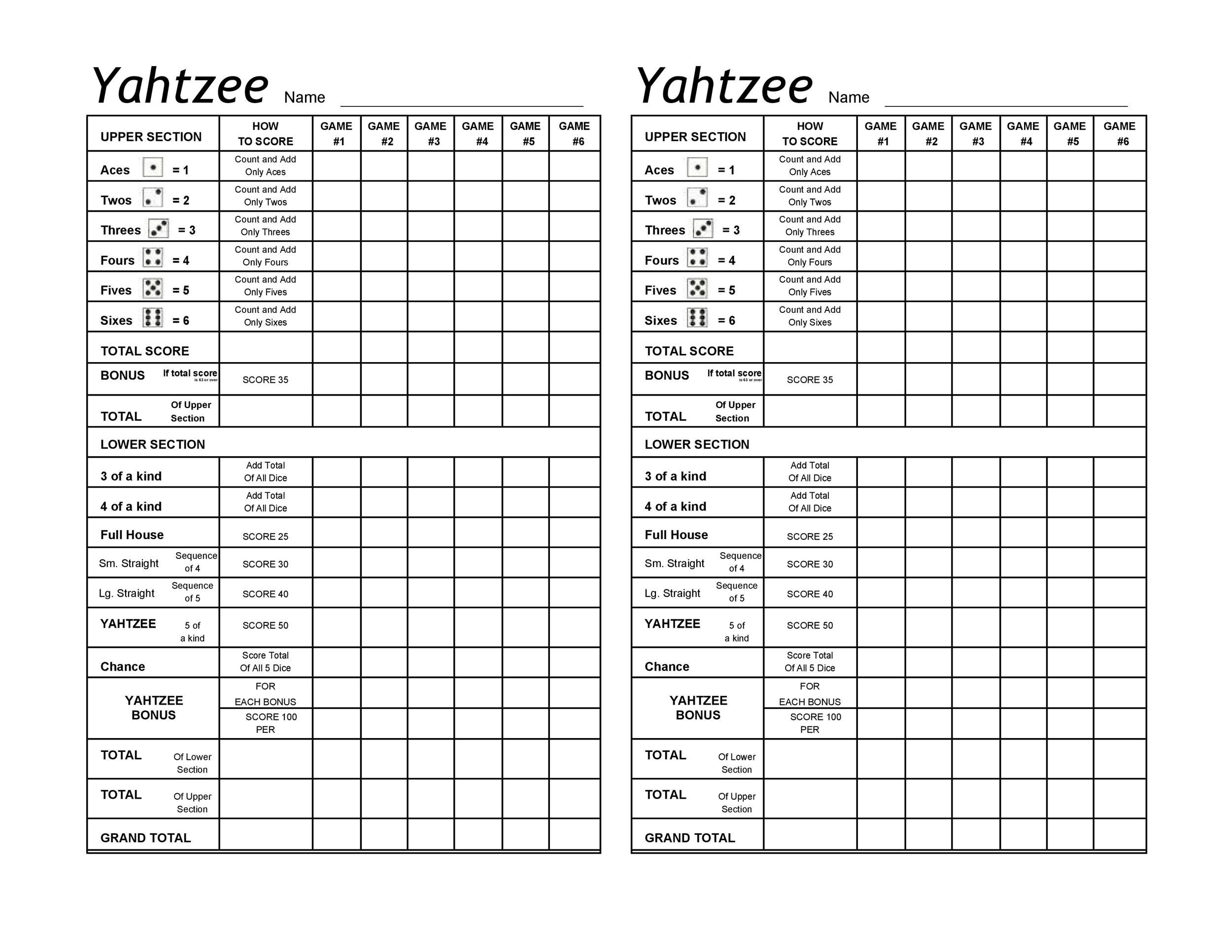 28 Printable Yahtzee Score Sheets &amp;amp; Cards (101% Free) ᐅ Templatelab regarding Triple Yahtzee Score Sheet Printable Free