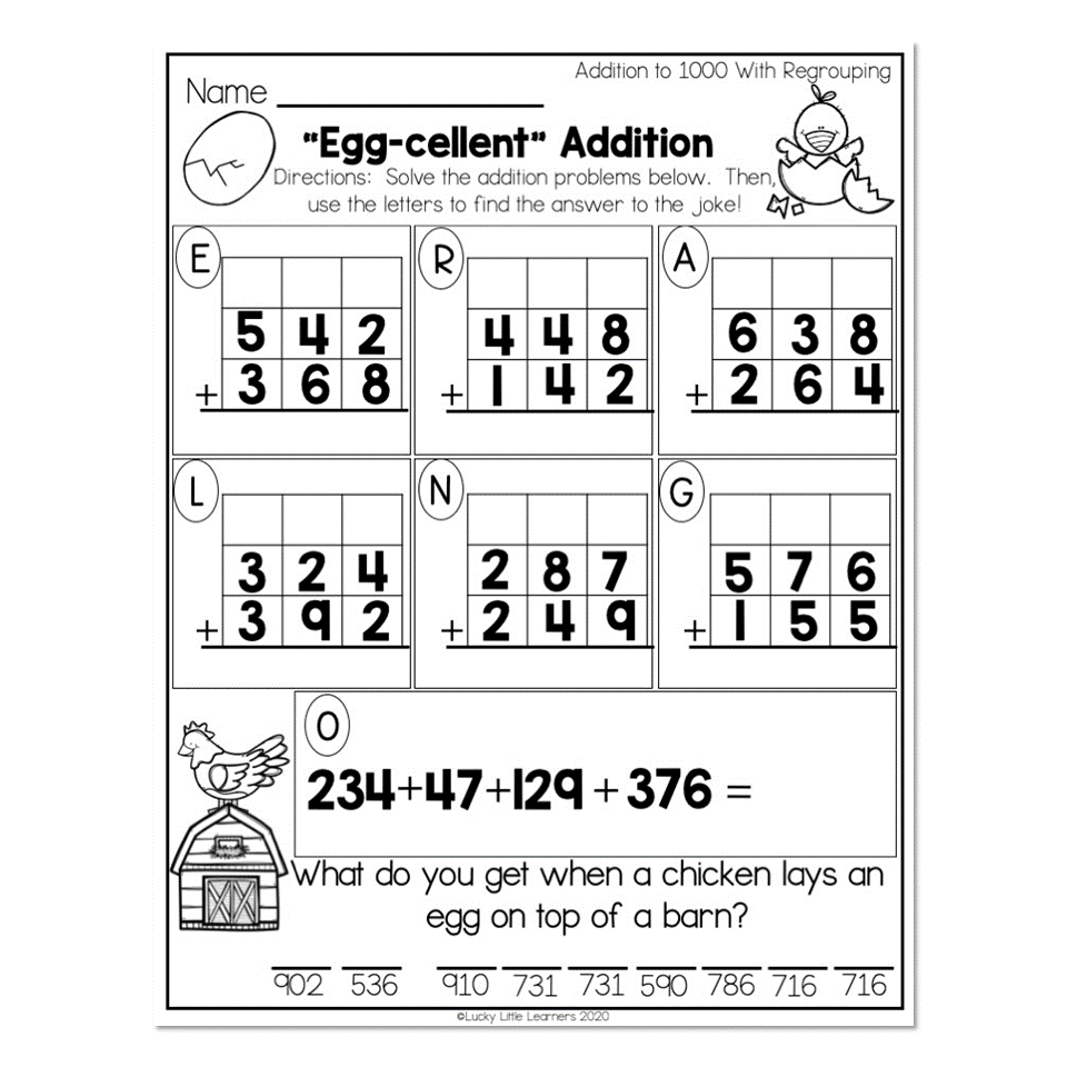 2Nd Grade Math Worksheets - Place Value - Addition To 1000 With for Printable Egg Place Value Worksheet