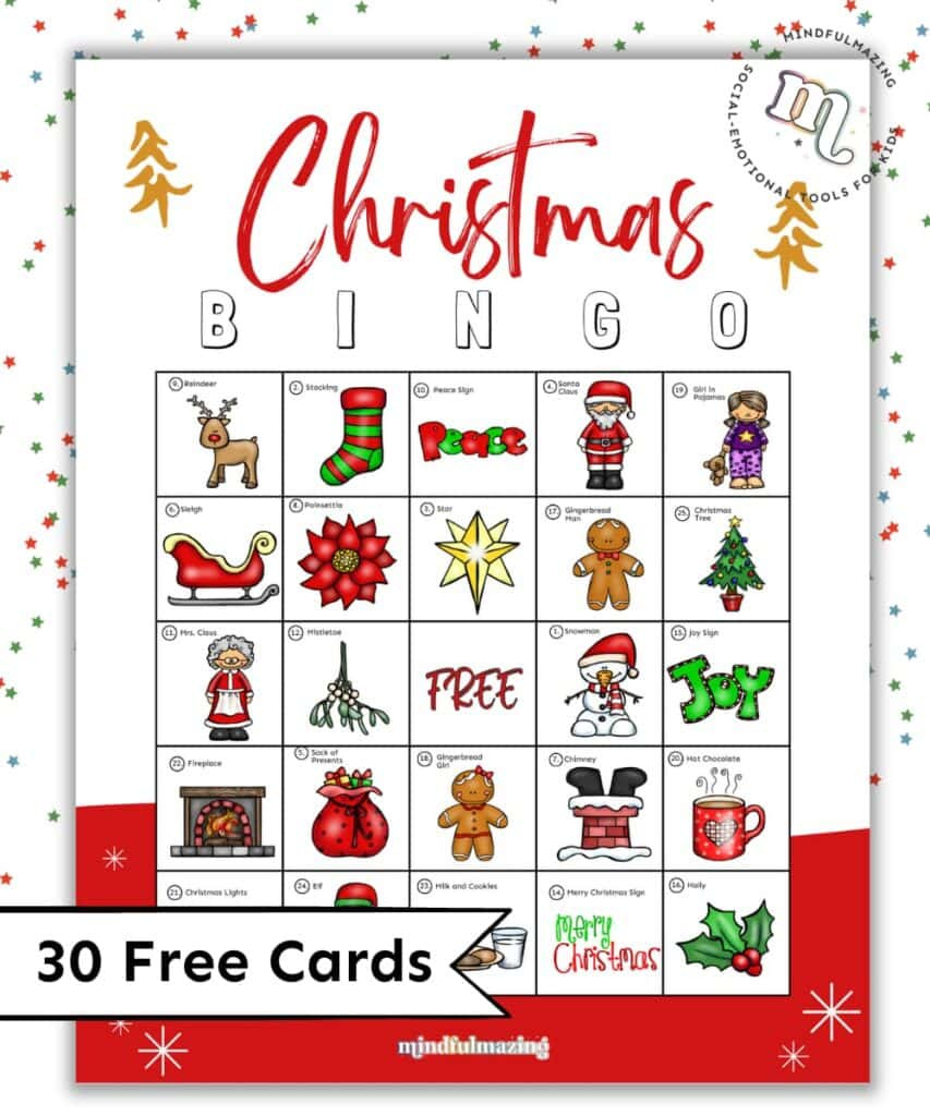 30 Free Printable Christmas Bingo Cards For Kids • Mindfulmazing for Free Christmas Bingo Game Cards