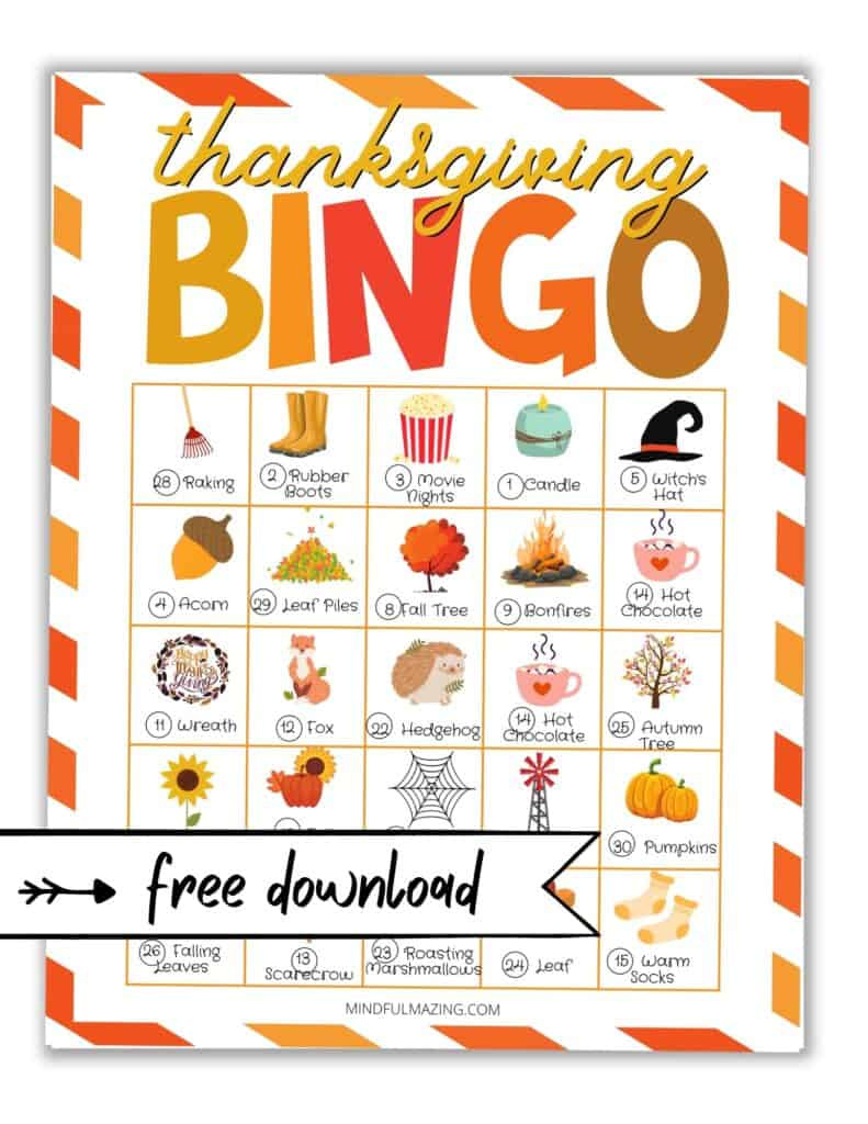 30 Free Printable Thanksgiving Bingo Cards For Kids in Thanksgiving Bingo Printable Cards