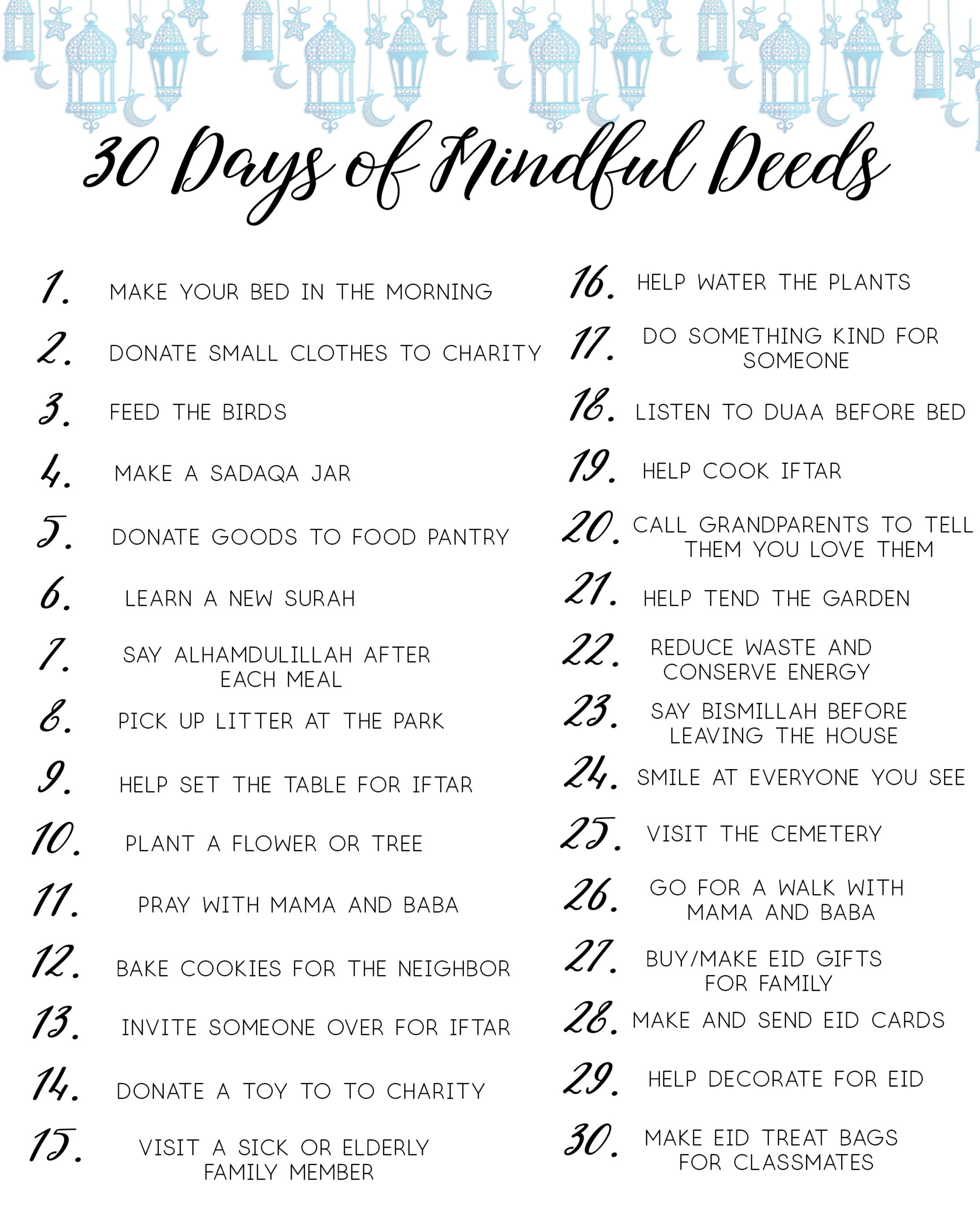 30 Mindful Ramadan Deeds: Printable List And Calendar Cards | The throughout Good Deeds Printable Ramadan