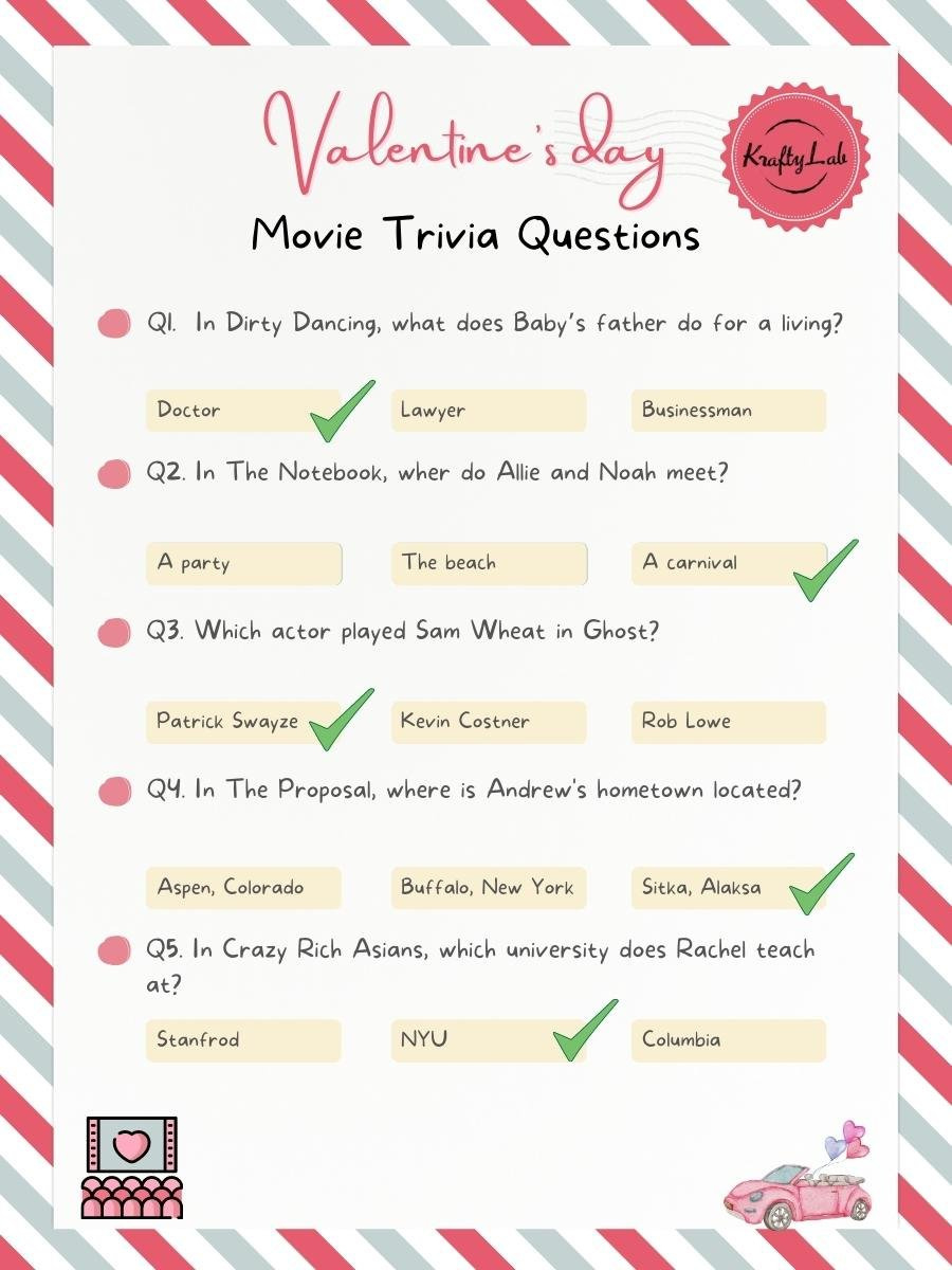 40 Fun Valentine&amp;#039;S Day Movie Trivia Questions For Work within Romantic Movie Quiz Questions And Answers Printable