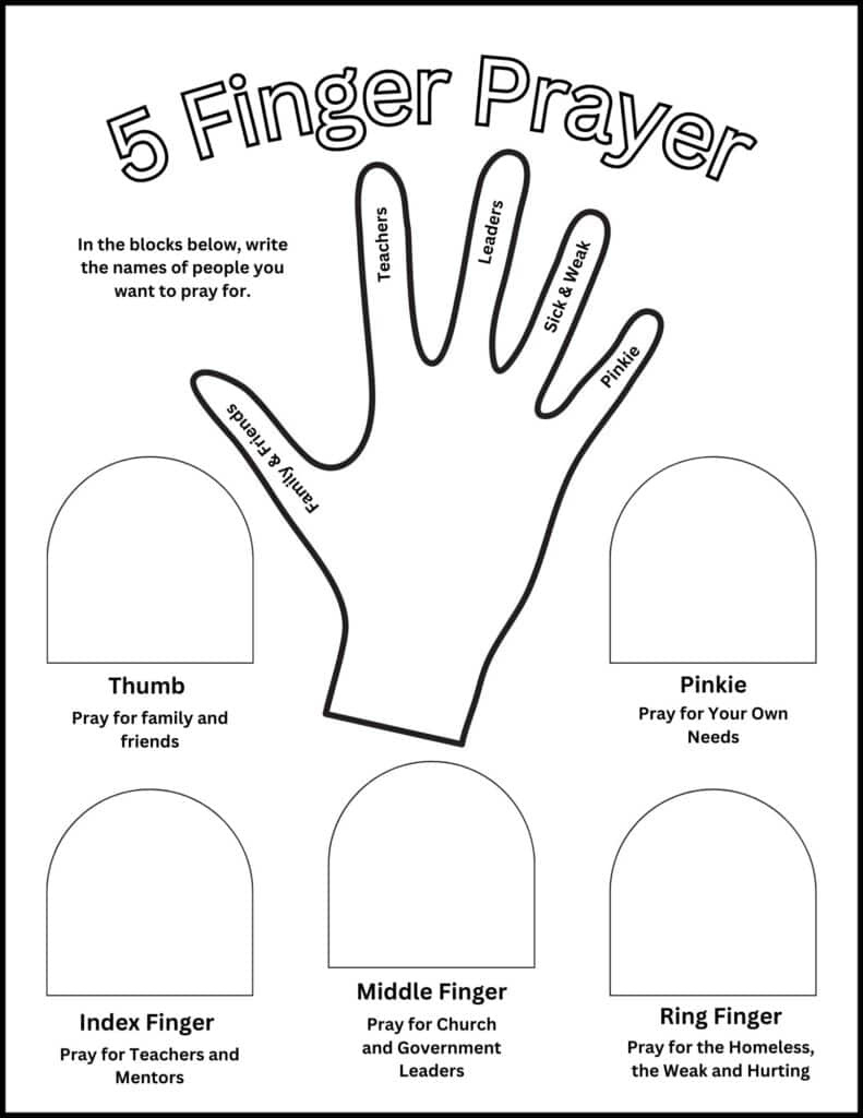 5 Finger Prayer Printable throughout Printable Prayer Craft Activities