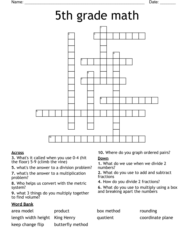 5Th Grade Math Crossword - Wordmint with regard to Printable Crossword Puzzles For 5th Graders