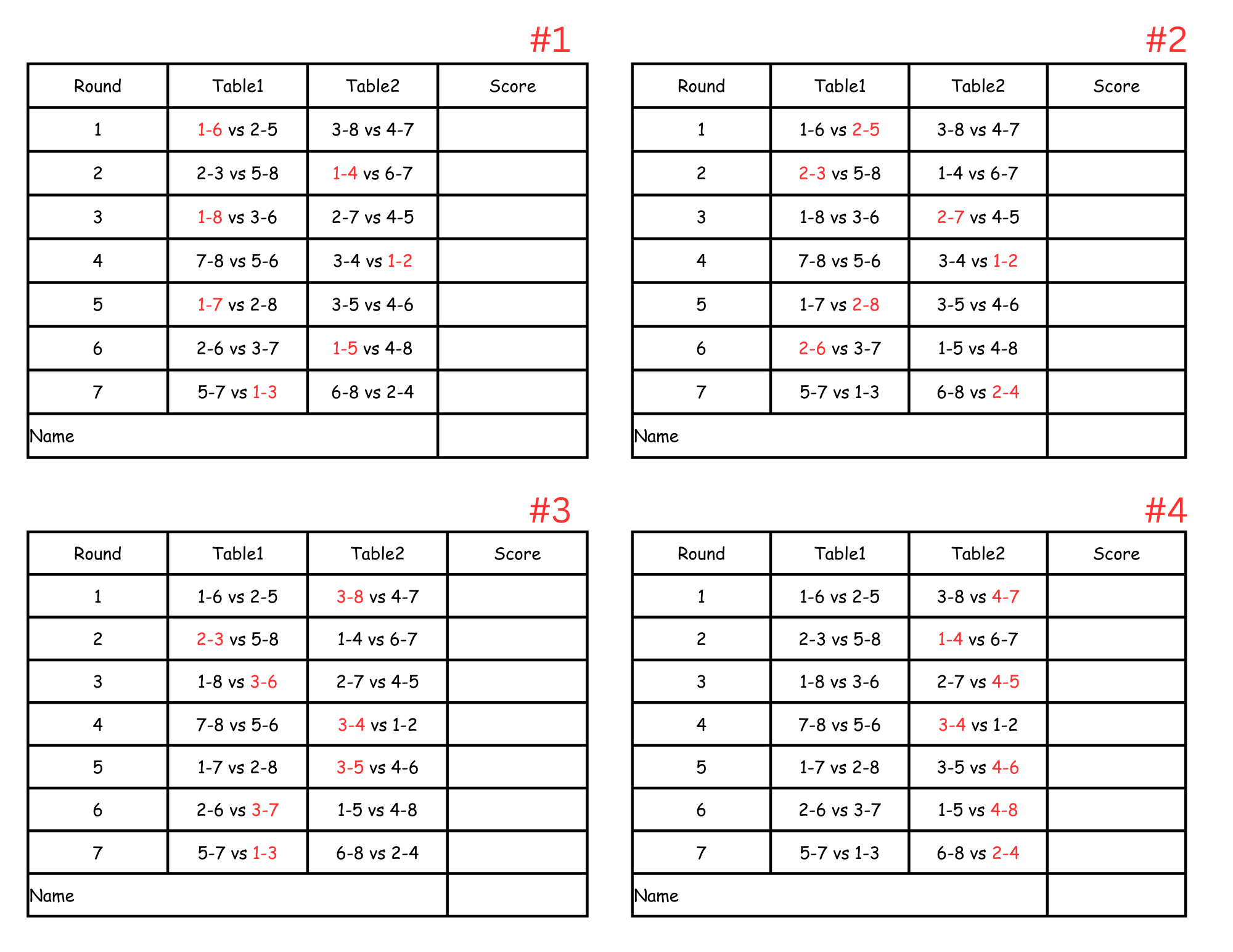 8 Person Euchre Tournament Rotation 2 Table Score Card regarding Free Printable Euchre Score Cards
