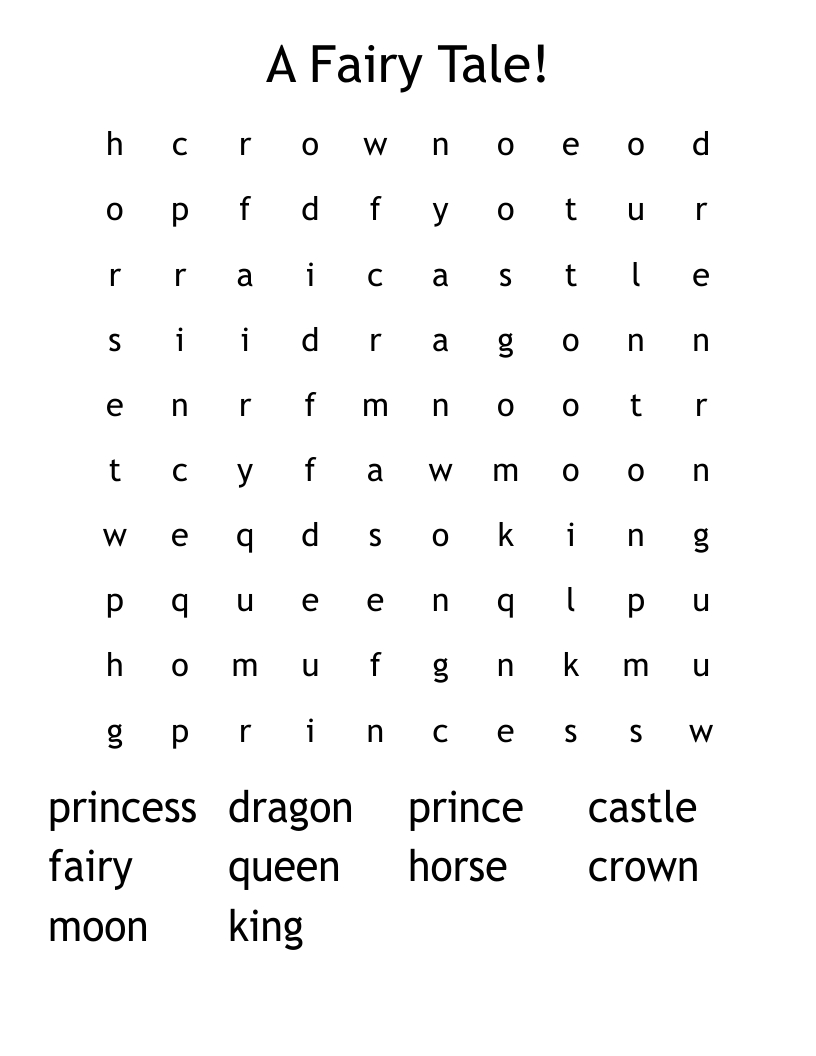 A Fairy Tale! Word Search - Wordmint within Fairy Tale Word Search Printable