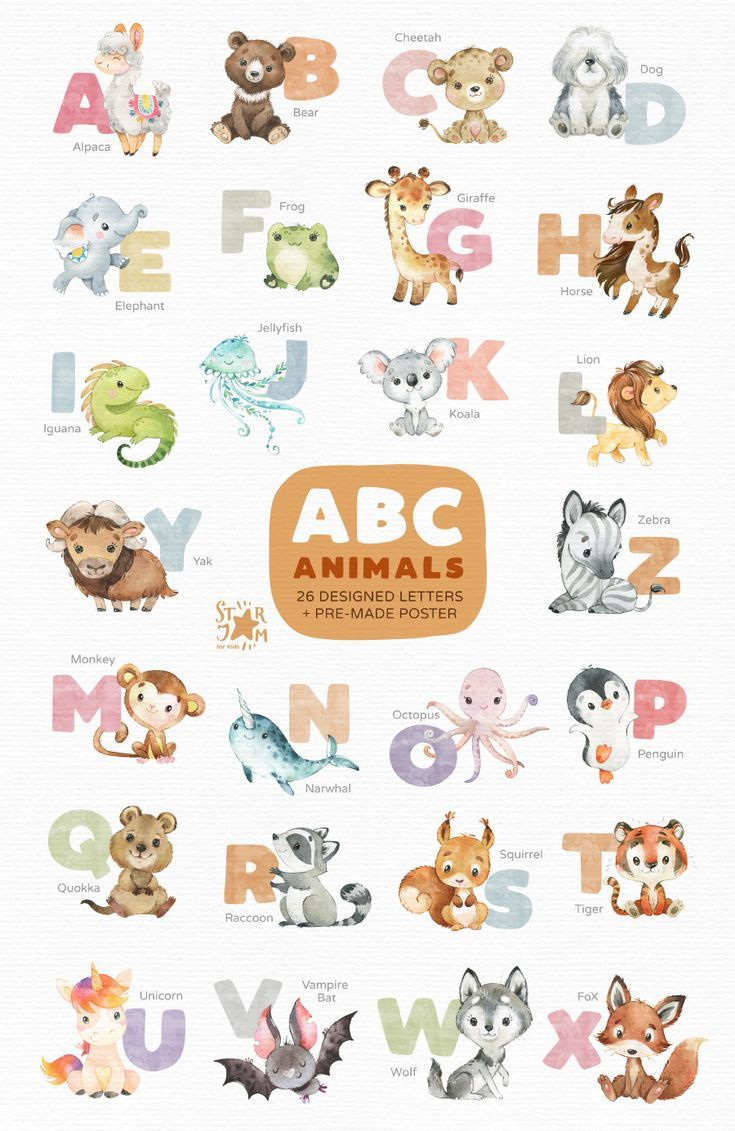 Abc Animals. Watercolor Clipart, Alphabet inside Alphabet Letters Animals Printable