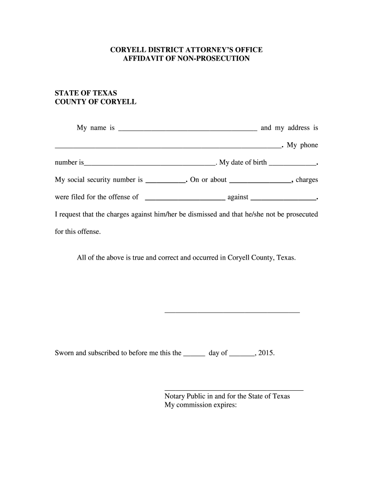 Affidavit Non Prosecution Form - Fill Online, Printable, Fillable regarding Printable Free Affidavit Of Non Prosecution Form Texas