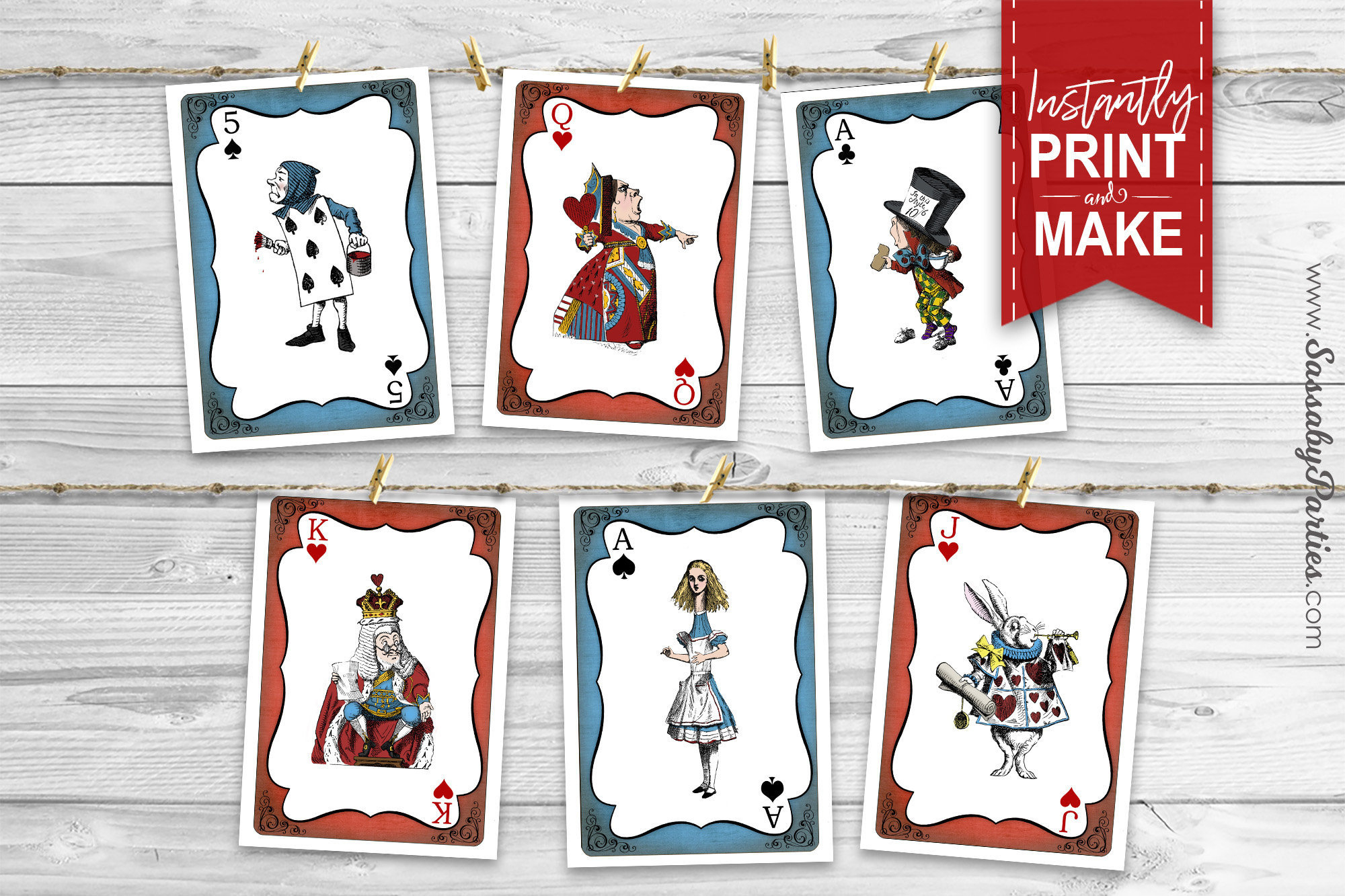 Alice In Wonderland Giant Cards - Instant Download - Printable for Printable Alice in Wonderland Cards
