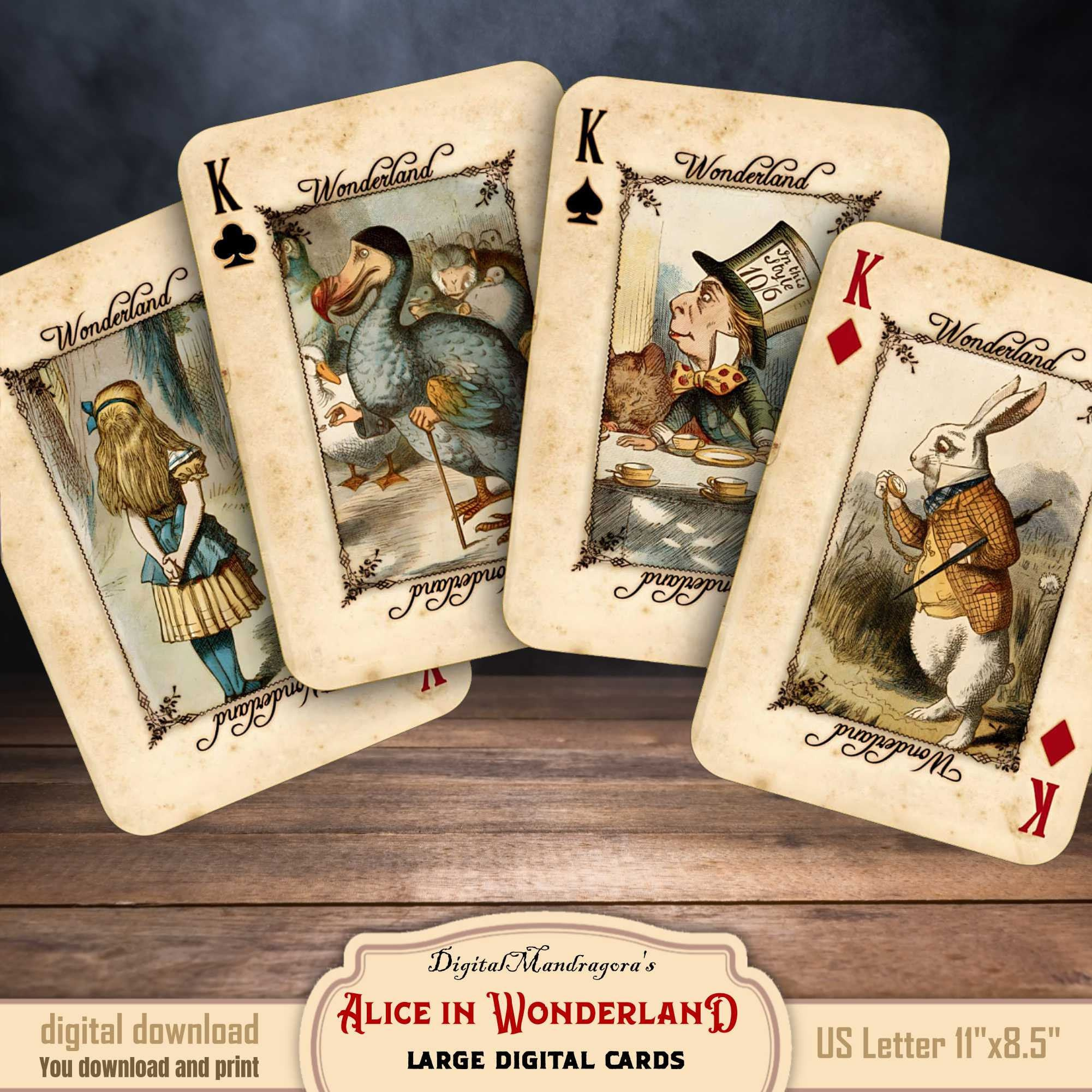 Alice In Wonderland Large Playing Cards, Set Of 4, Print For in Printable Alice in Wonderland Cards