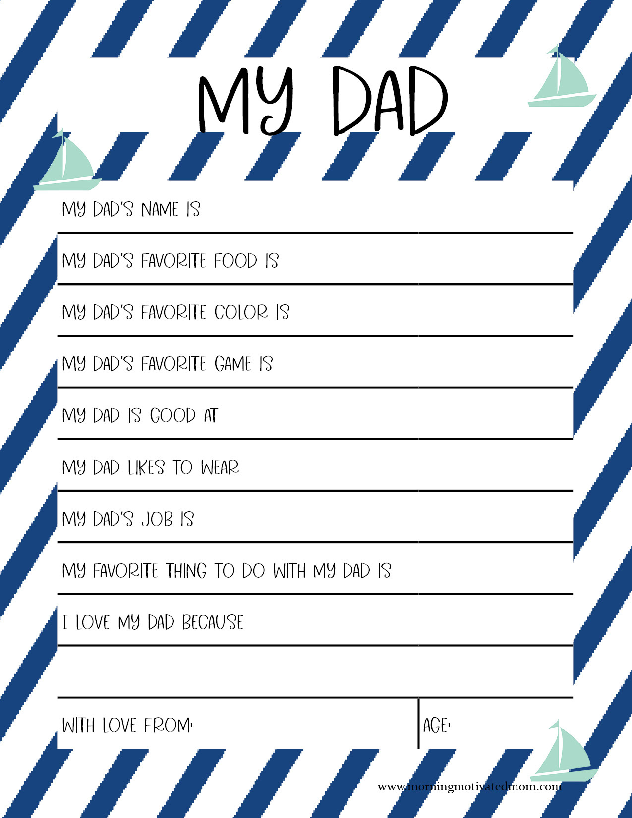 All About Dad Printable - Handmade Gift For Dad – Morning for I Love My Dad Because Free Printables