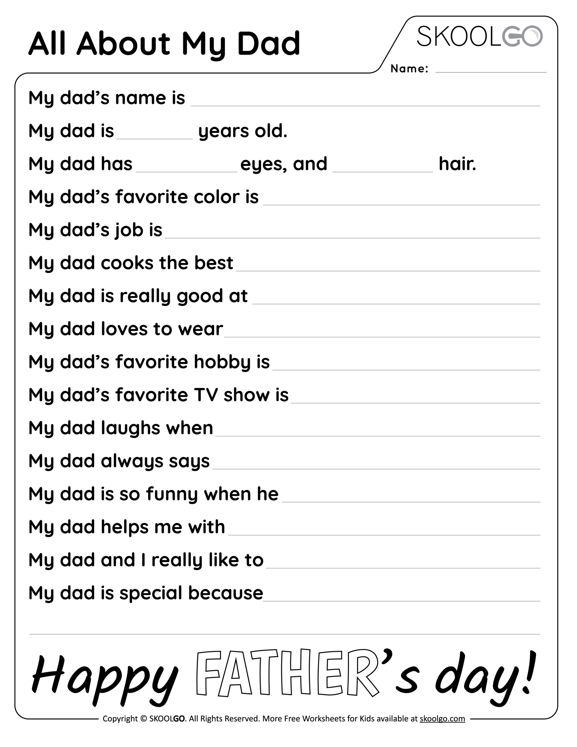 All About My Dad 1 - Free Worksheet - Skoolgo inside Free Printable All About My Dad Worksheet