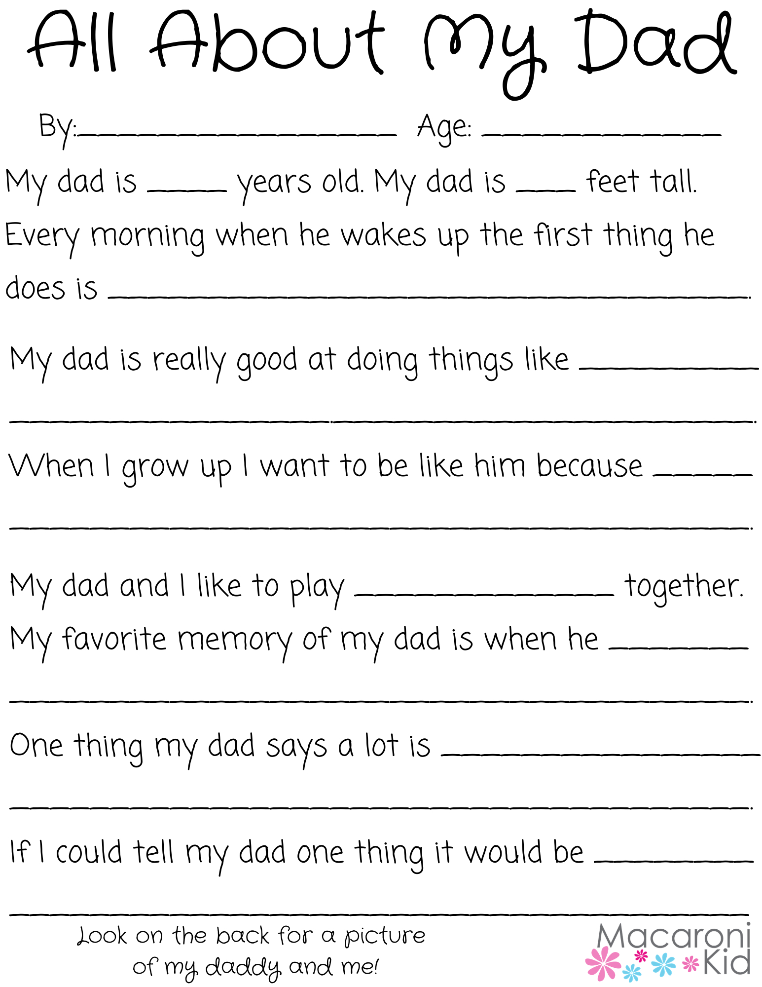 All About My Dad: A Father&amp;#039;S Day Questionnaire And Free Printable intended for All About Daddy Free Printable