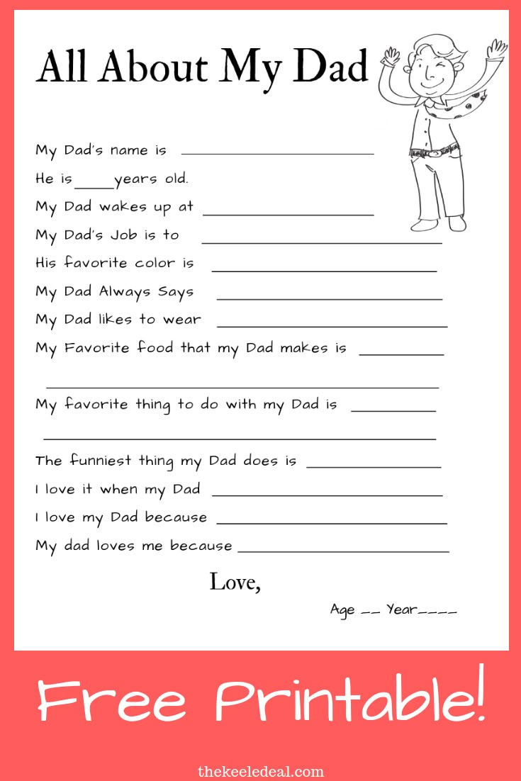 All About My Dad Questionnaire (Free Printable) - The Keele Deal within Free Printable All About My Dad Worksheet