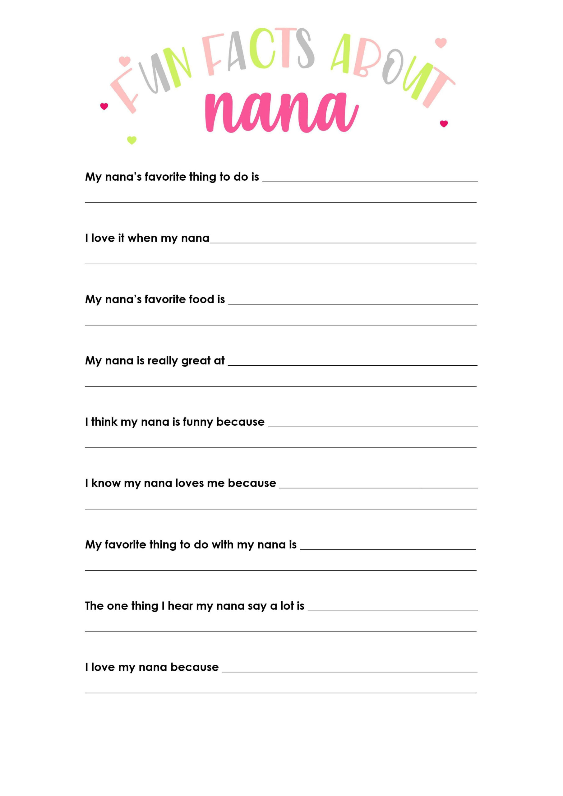 All About My Nana Free Printable regarding All About My Nana Free Printable