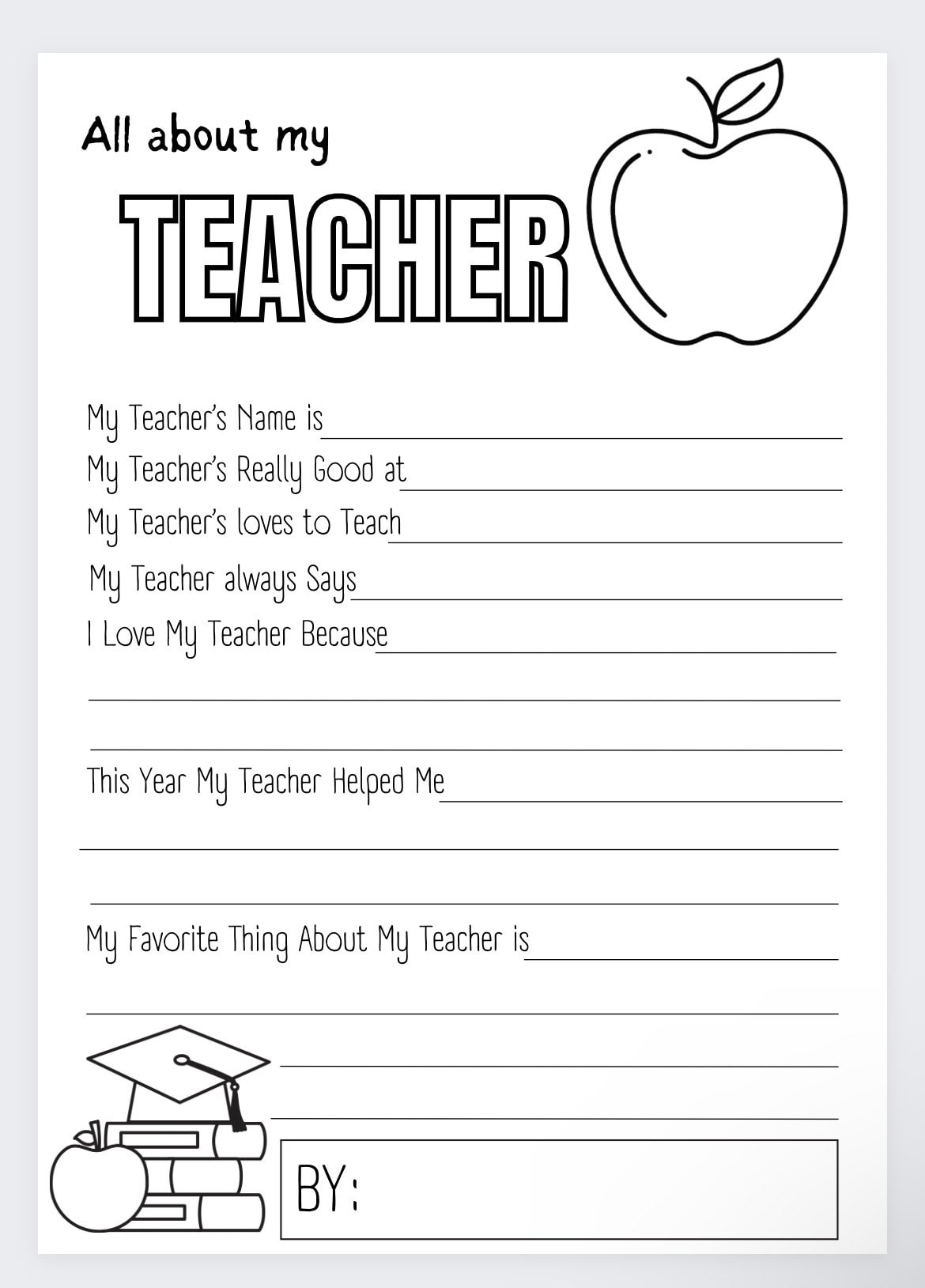 All About My Teacher,Teacher Appreciation Gift,All About My in All About My Teacher Printable
