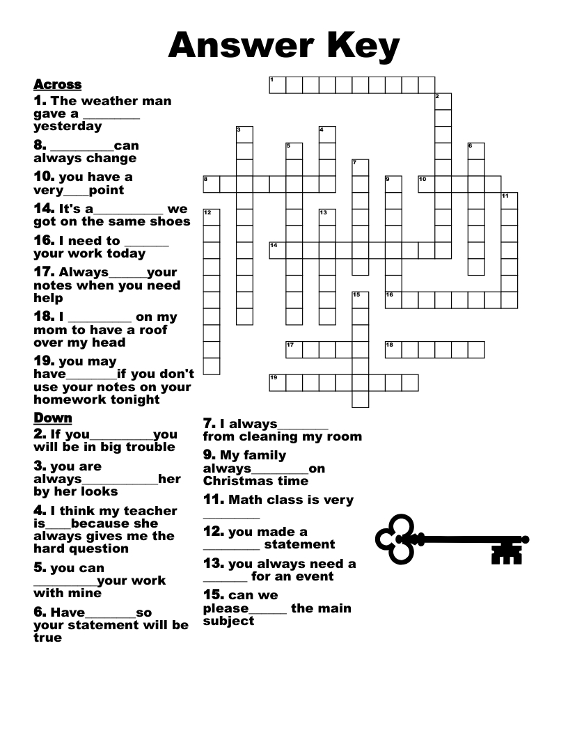 Answer Key Crossword - Wordmint inside Printable Crosswords With Answers