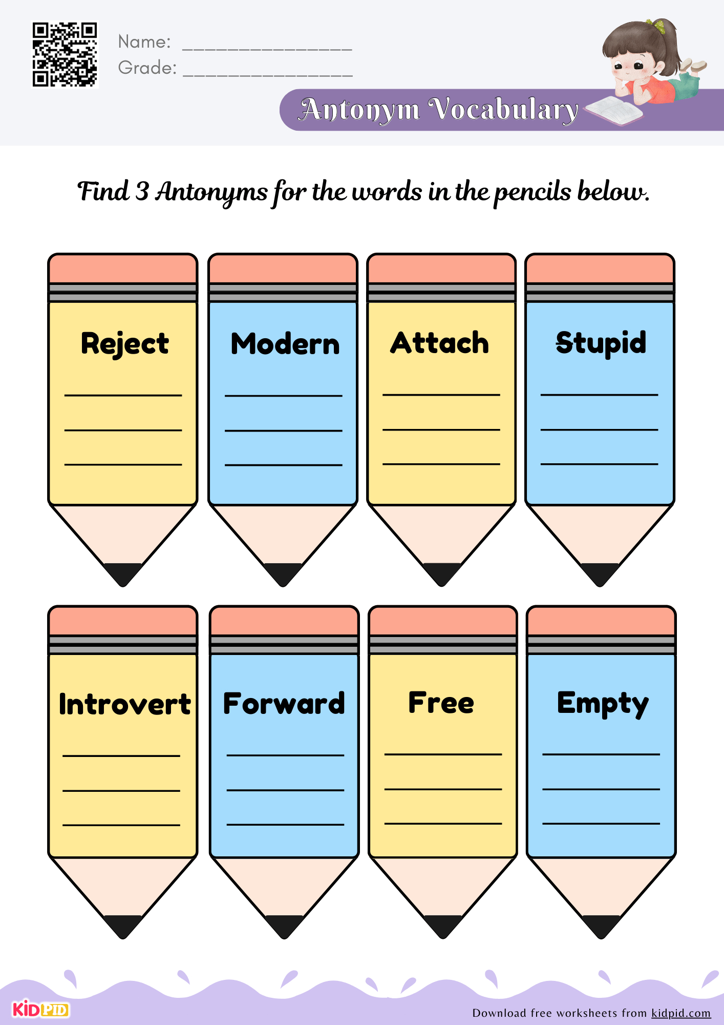 Antonyms Vocabulary English Worksheets For Grade 3 - Kidpid pertaining to Vocabulary Printable Worksheets For Grade 3