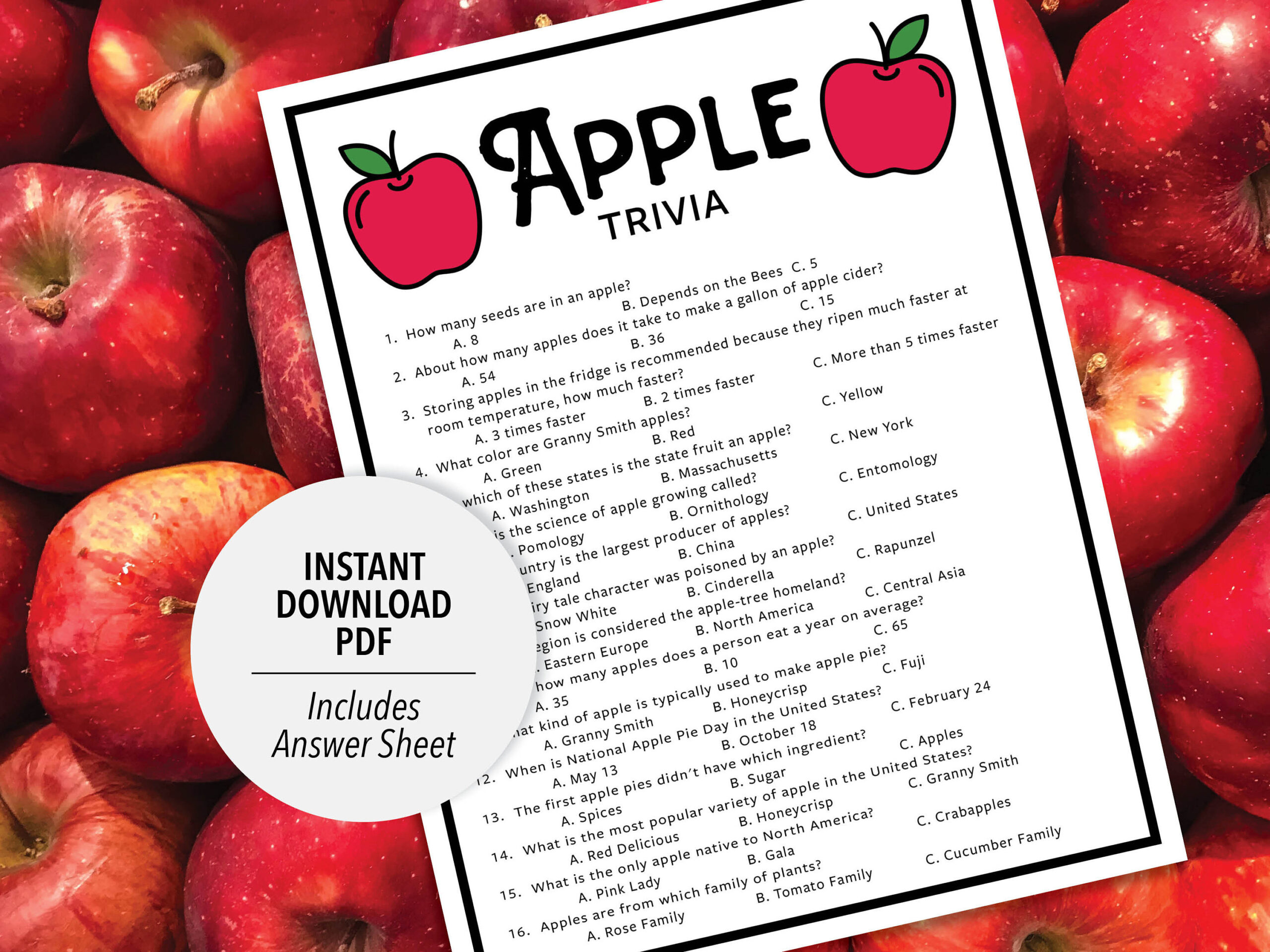 Apple Theme Party - Etsy regarding Apple Trivia Questions and Answers Printable