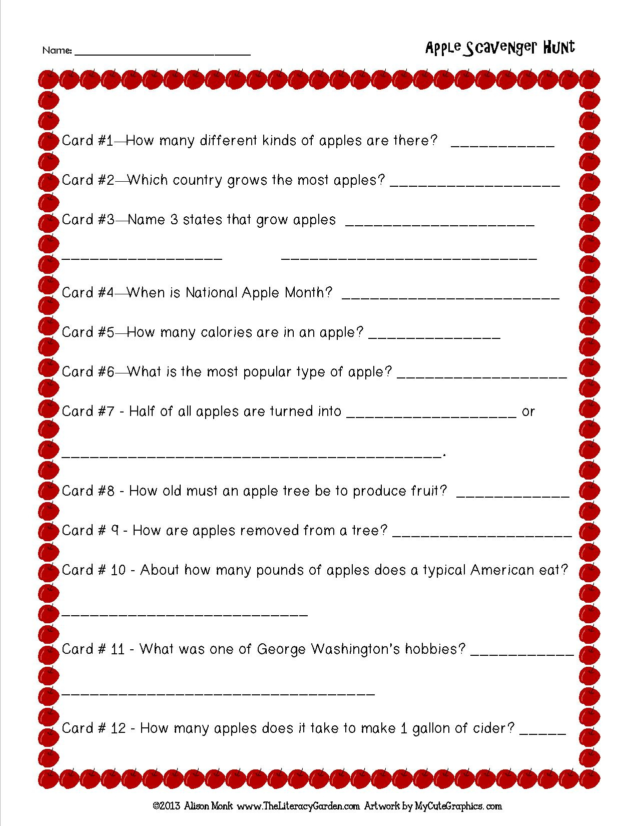 Apple Trivia Hunt - The Literacy Garden with regard to Apple Trivia Questions And Answers Printable