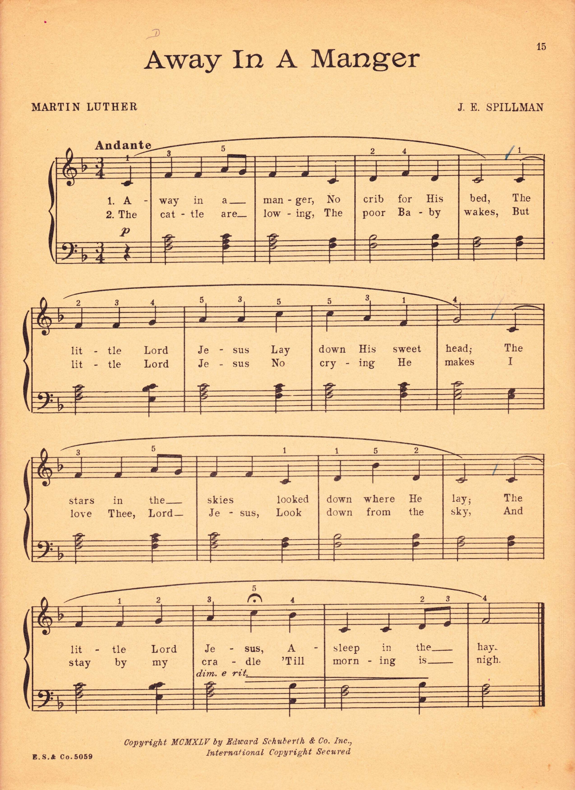 Away In A Manger Vintage Sheet Music with Free Printable Away In A Manger Piano Sheet Music