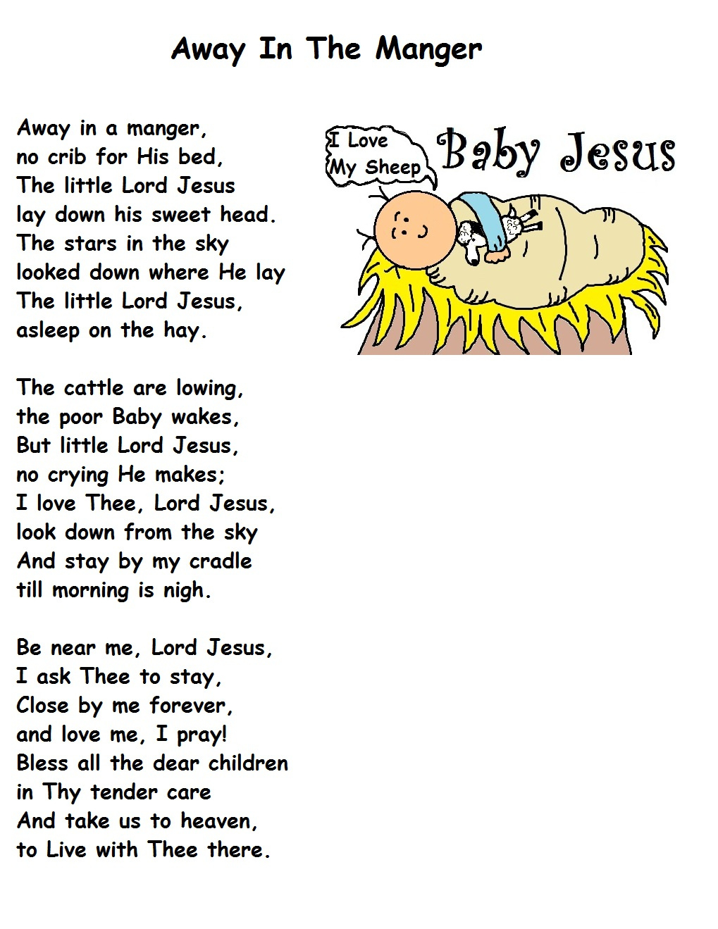 Away In The Manger inside Away in a Manger Lyrics Printable