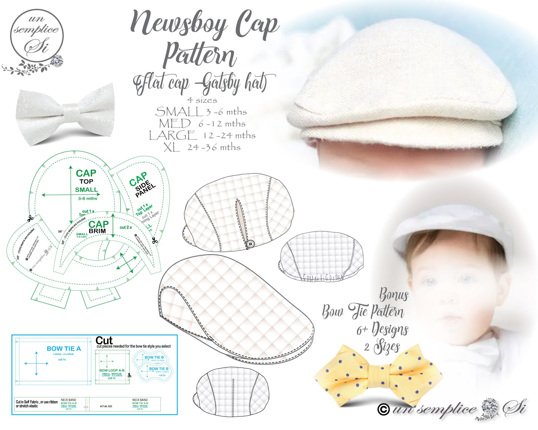 Baby Newsboy Cap Pattern, Flat Cap Pattern, Baptism Boys Hat And for Printable Flat Cap Pattern Free