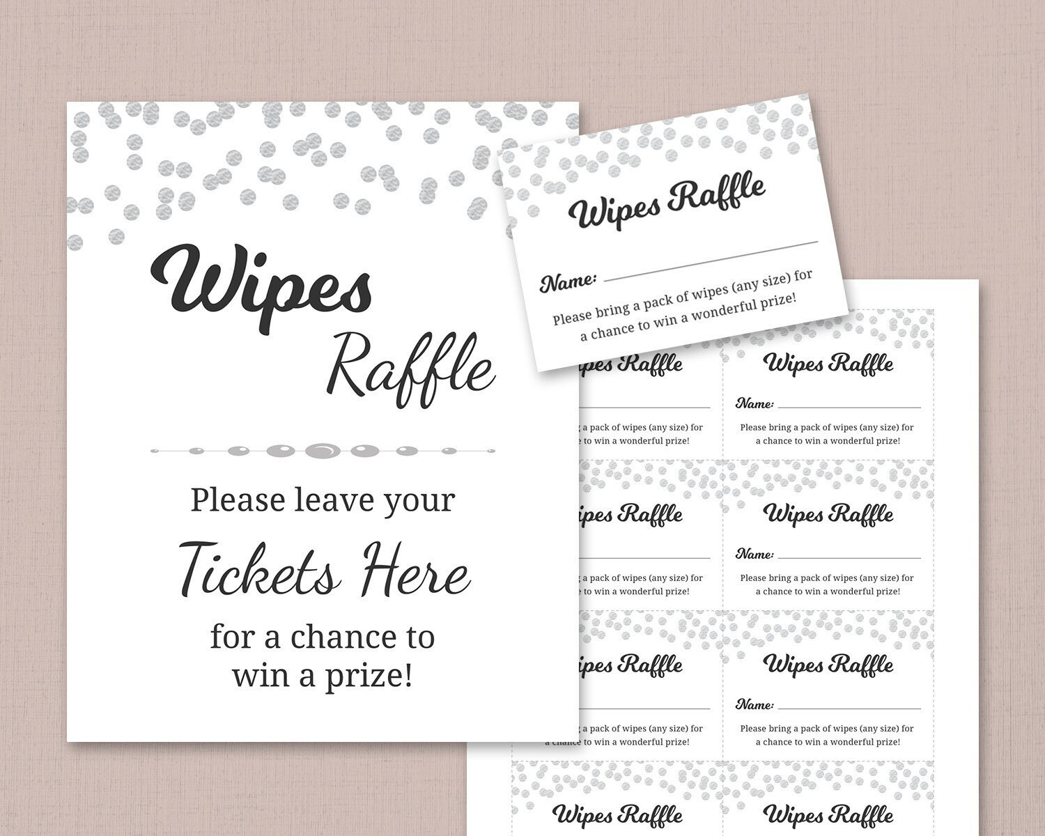 Baby Wipes Raffle Card &amp;amp; Tickets, Diaper Raffle Sign Printable inside Free Printable Diaper and Wipe Raffle