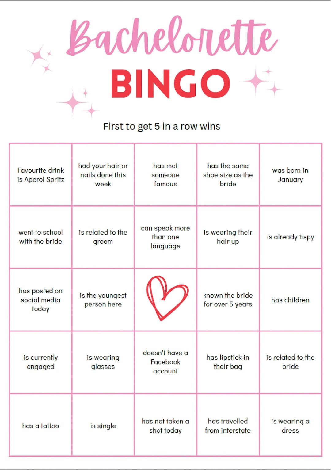 Bachelorette Bingo, Herunterladbar, Einfach Zu Hause Ausdrucken for Bachelorette Party Bingo Cards