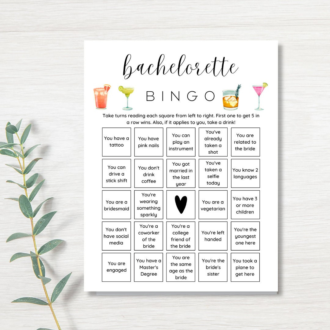 Bachelorette Bingo Spielkarten, Junggesellinnenabschied within Bachelorette Party Bingo Cards