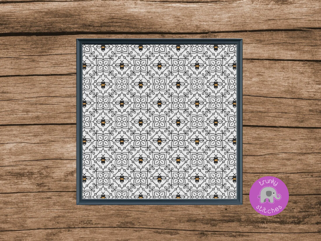 Bees And Flowers Blackwork Cross Stitch Pattern | Trunky Stitches regarding Free Printable Blackwork Patterns