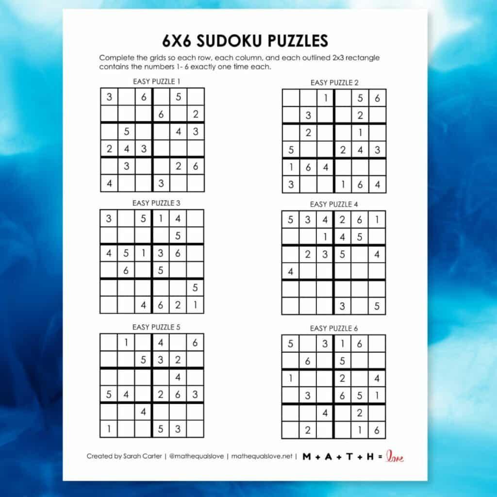 Beginner Sudoku 6X6 Printable Puzzles (Pdf) with Free Printable Sudoku Puzzles