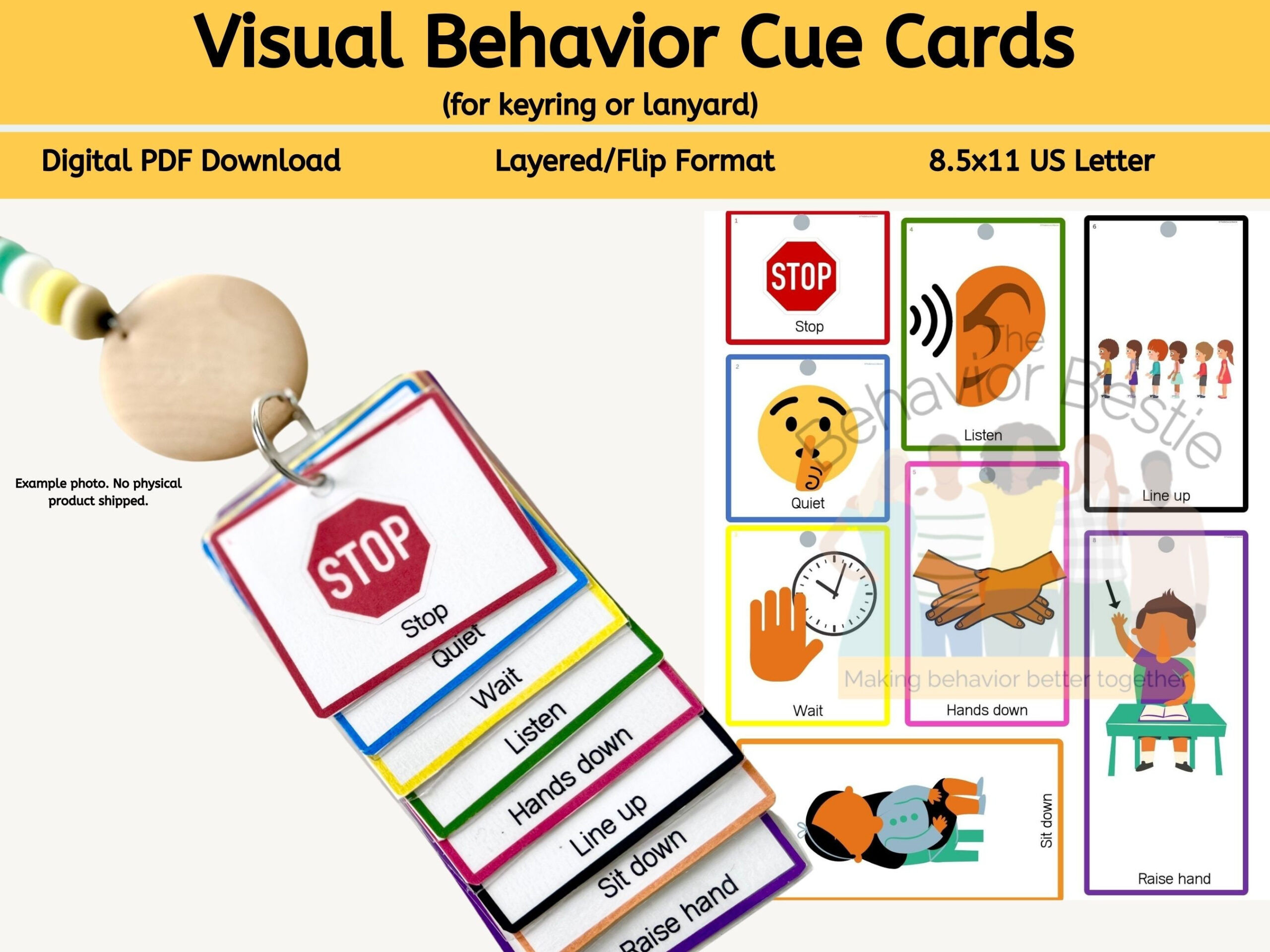 Behavior Cue Cards Keyring/Lanyard Cards| /Digital Visual Cues For intended for Lanyard Free Printable Visual Cue Cards For Autism