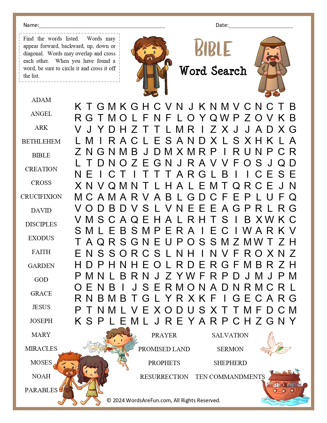 Bible Word Search For Kids intended for Free Printable Bible Crossword Puzzles For Youth