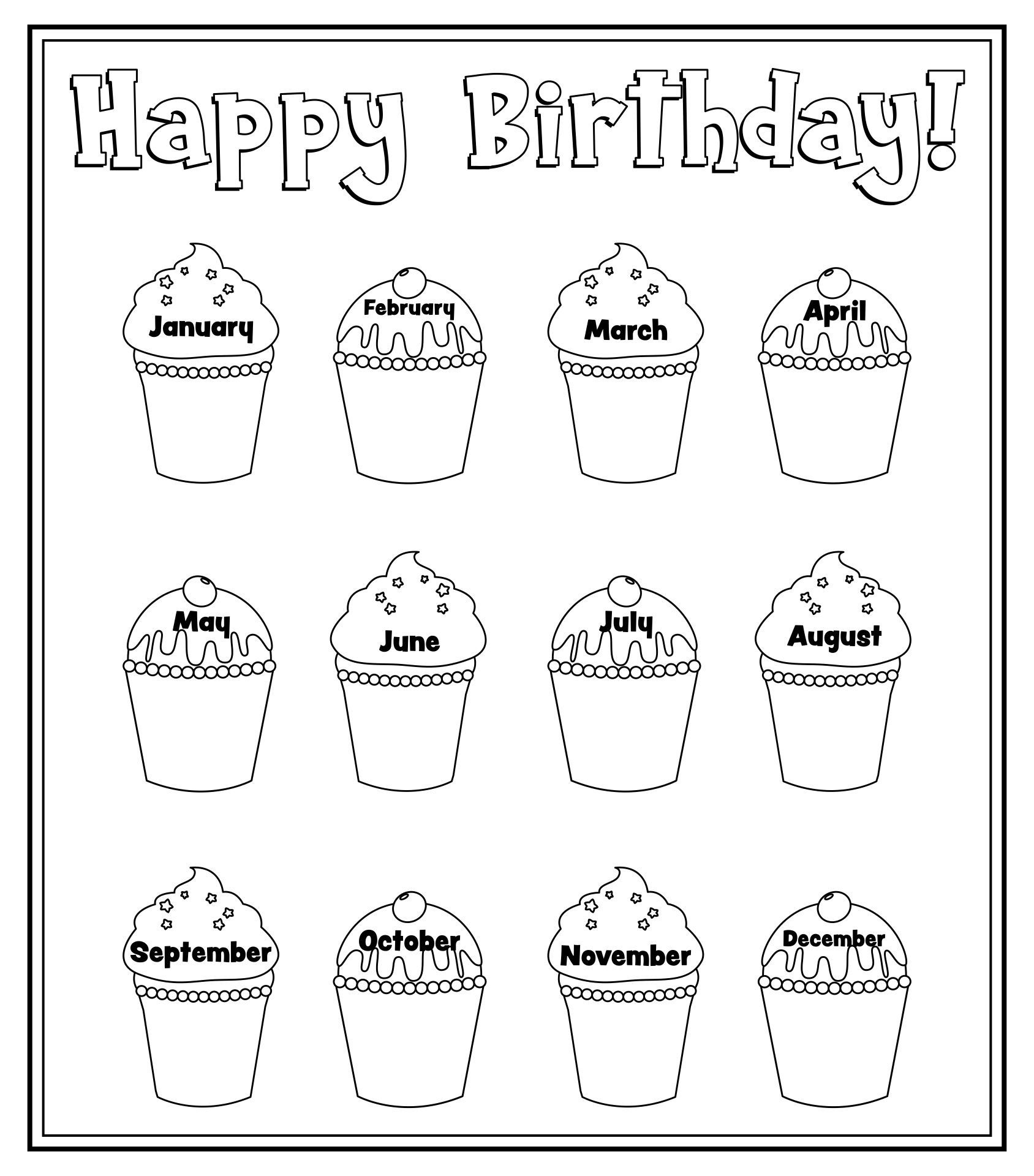 Birthday Cupcake Outlines - 10 Free Pdf Printables | Printablee in Free Printable Birthday Cupcakes For Classroom Display