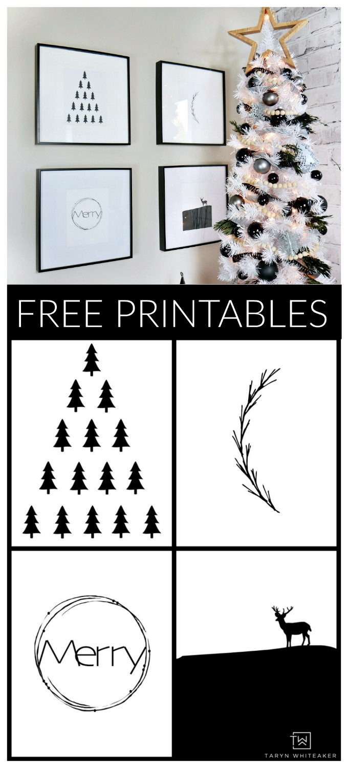 Black And White Modern Christmas Printables - Taryn Whiteaker Designs regarding Black and White Christmas Printables