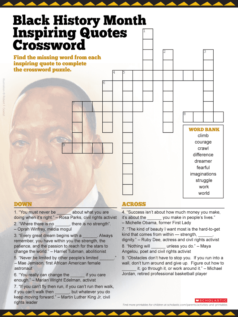 Black History Crossword Puzzle - Fill Online, Printable, Fillable regarding Black History Month Crossword Puzzles Printable