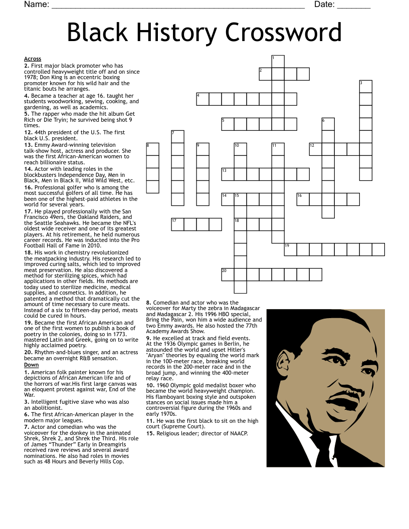 Black History Crossword - Wordmint regarding Black History Crossword Puzzles Printable