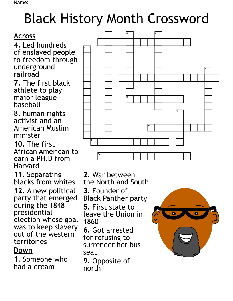 Black History Month Crossword - Wordmint inside Black History Crossword Puzzles Printable