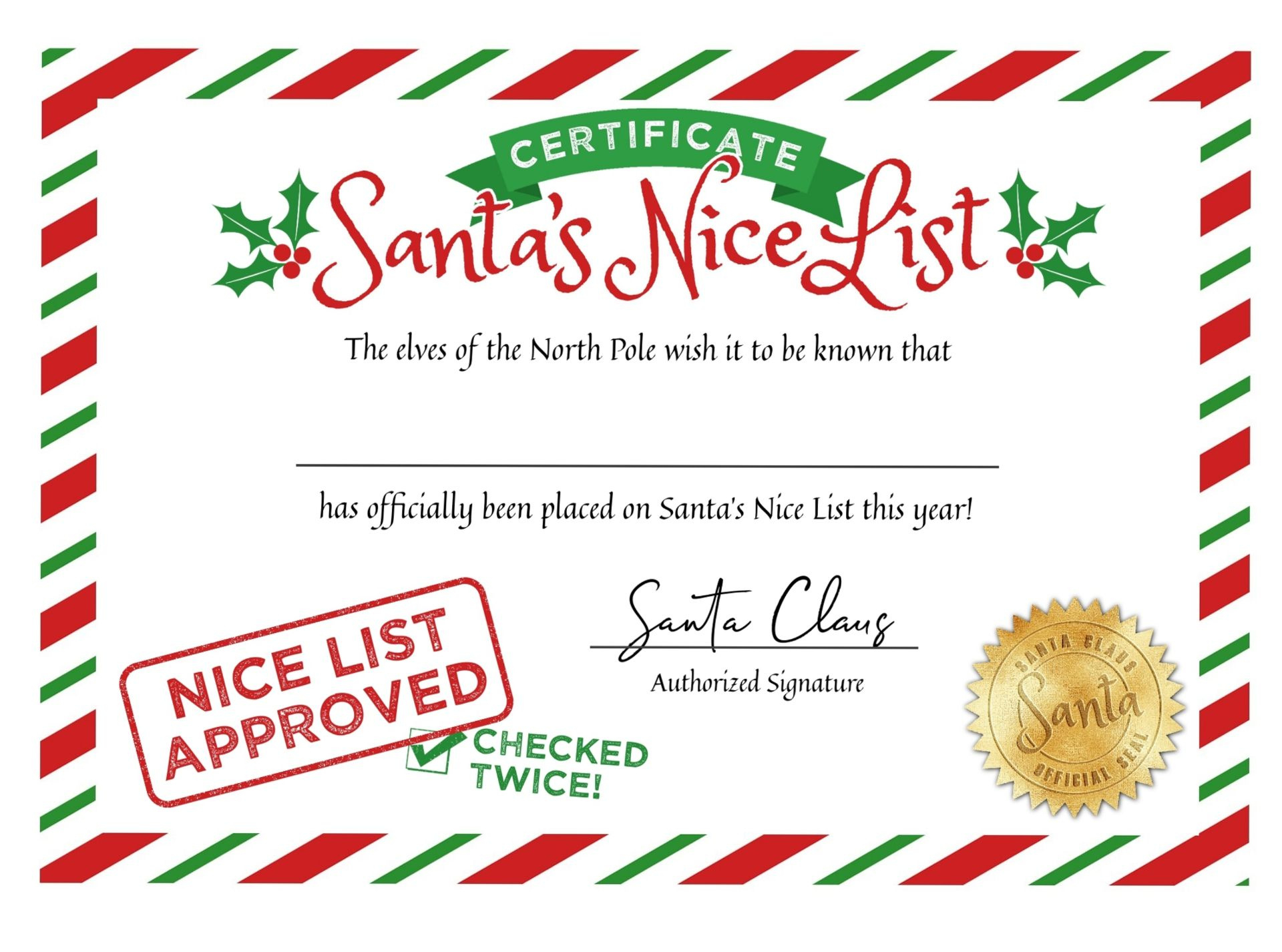 Blank Nice List Certificate - 10 Free Pdf Printables | Printablee regarding Santa Nice List Certificate Printable
