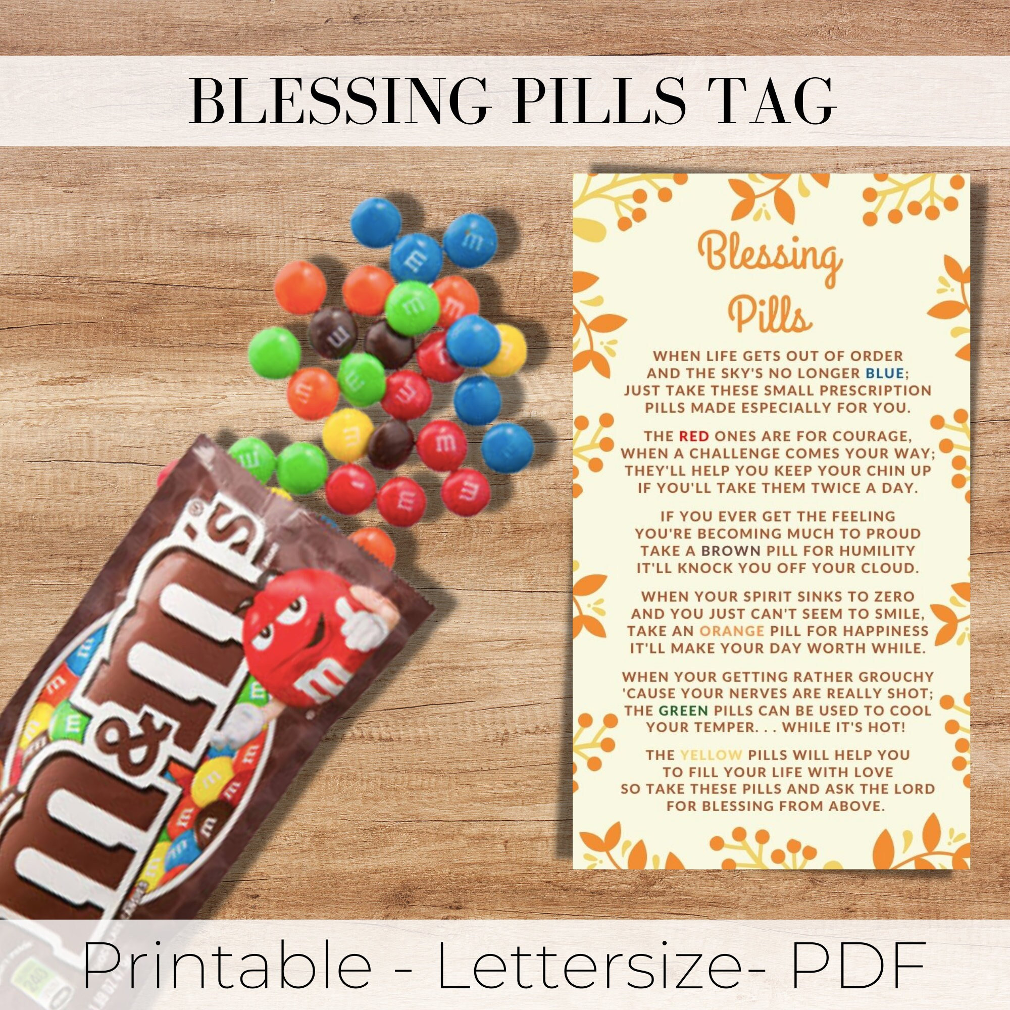 Blessing Pills Tag, M&amp;amp;M Tag, Harvest Tag, Printable Tag regarding M&amp;amp;amp;M Blessing Pills Free Printable
