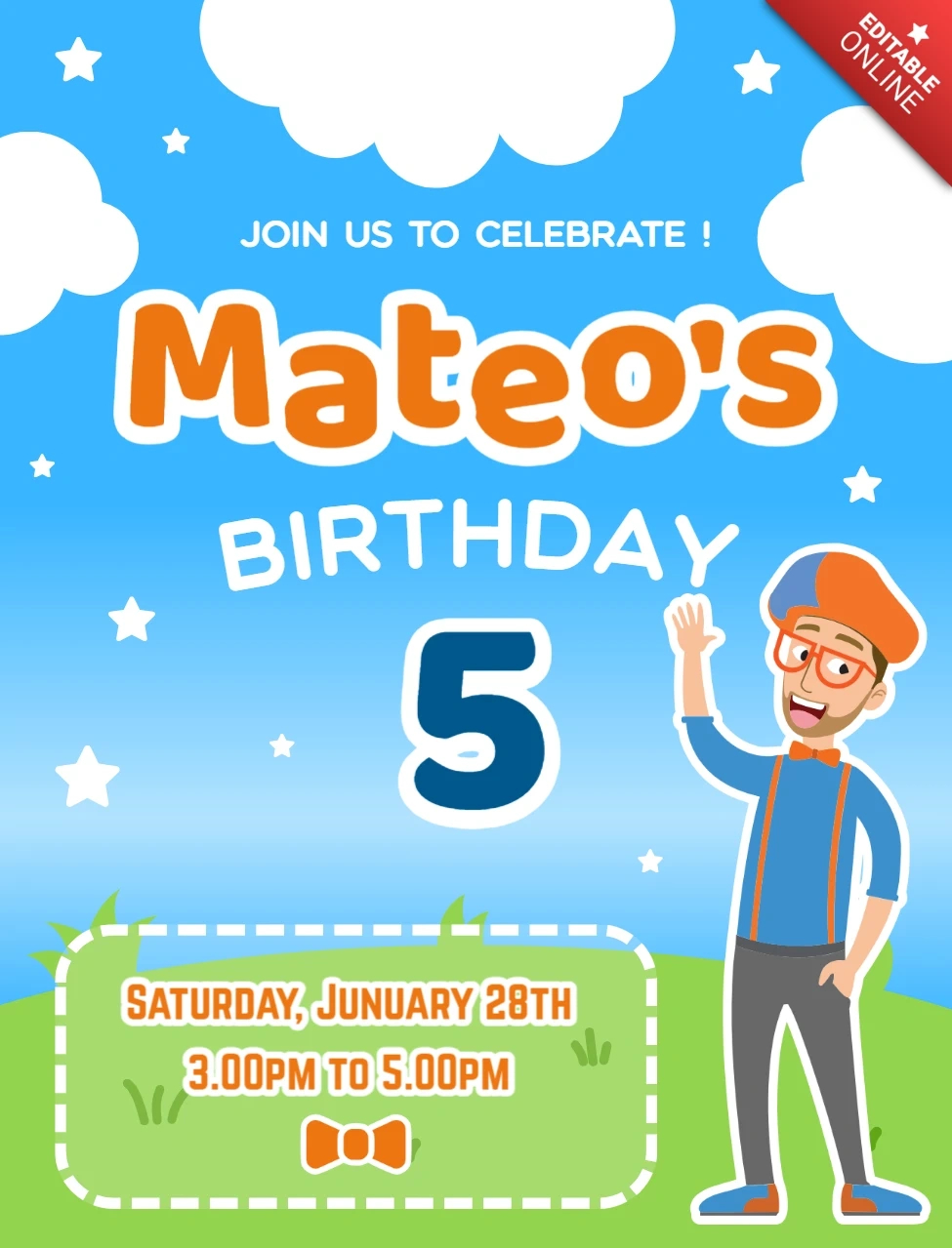 Blippi Birthday Invitation Template Free | Free Design Template within Free Printable Blippi Birthday Invitations