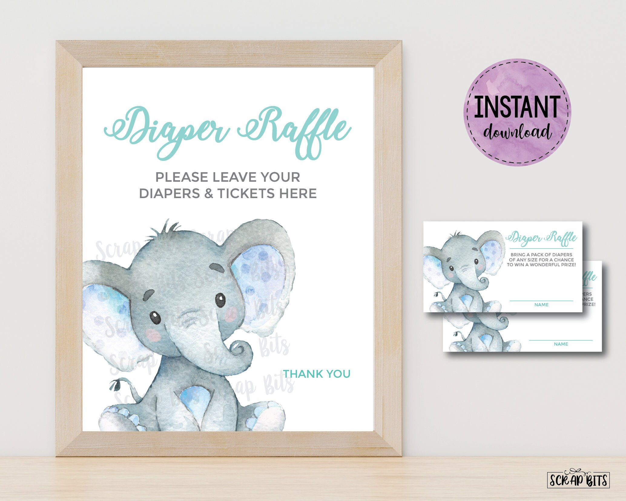 Blue Elephant Diaper Raffle Sign + Tickets, Printable Elephant regarding Free Printable Diaper Raffle Tickets Elephant