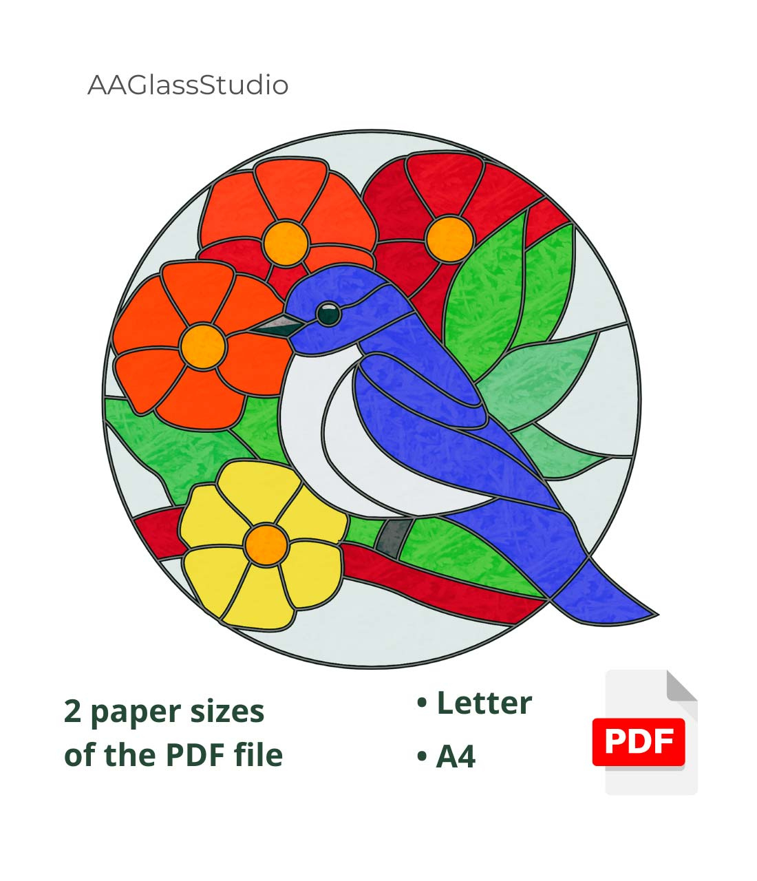 Bluebird Stained Glass Pattern Bird In Flowers - Aaglassstudio with regard to Printable Stained Glass Bird Patterns