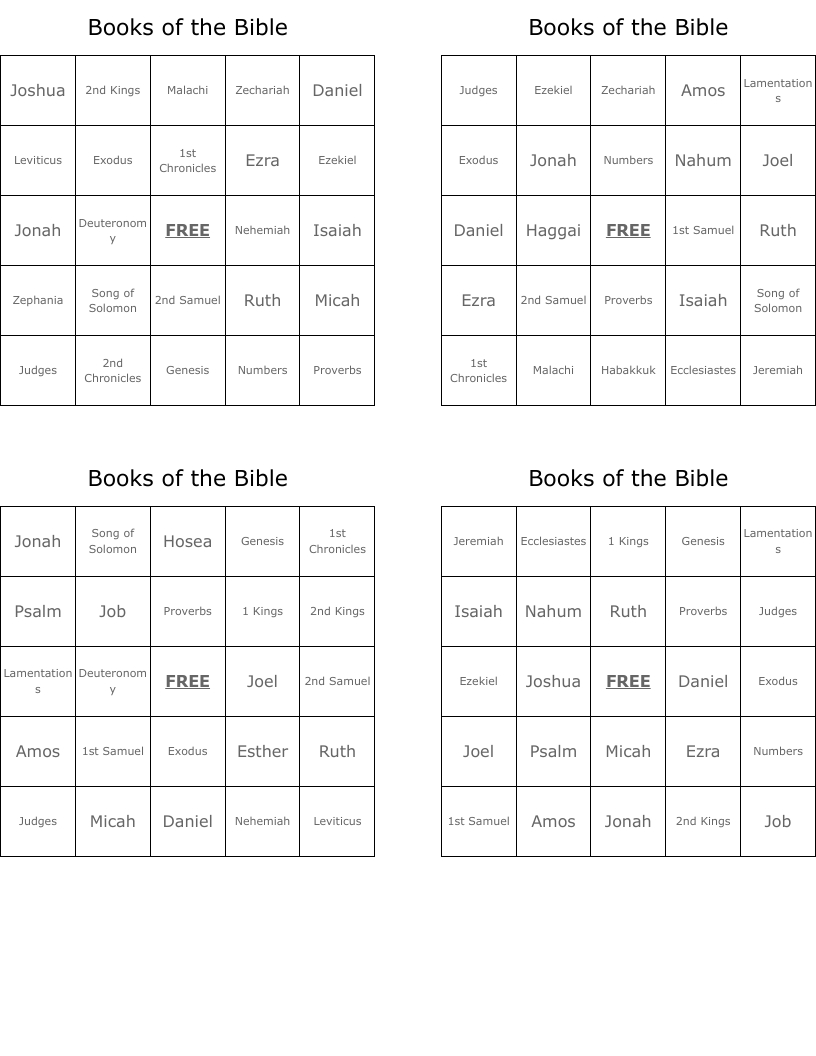 Books Of The Bible Bingo Cards - Wordmint inside Free Printable Bible Bingo Cards