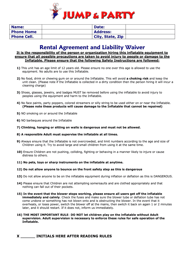 Bounce House Liability Waiver - Fill Online, Printable, Fillable in Free Printable Bounce House Waiver Template