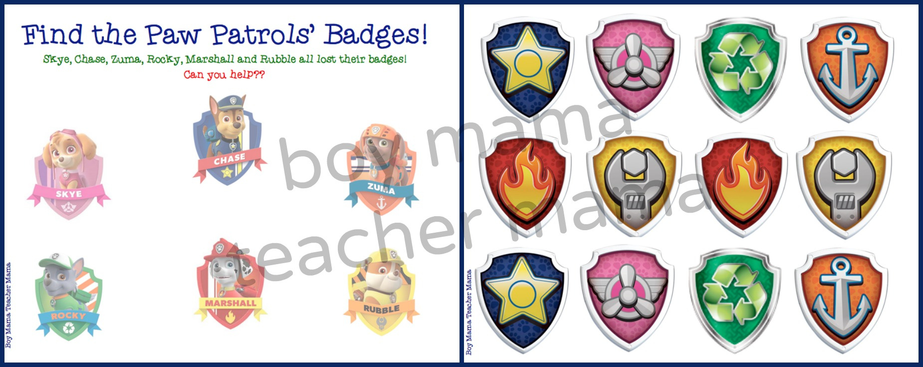 Boy Mama: Free Paw Patrol Find The Badge Printable Game - Boy Mama in Free Printable Paw Patrol Badge Template