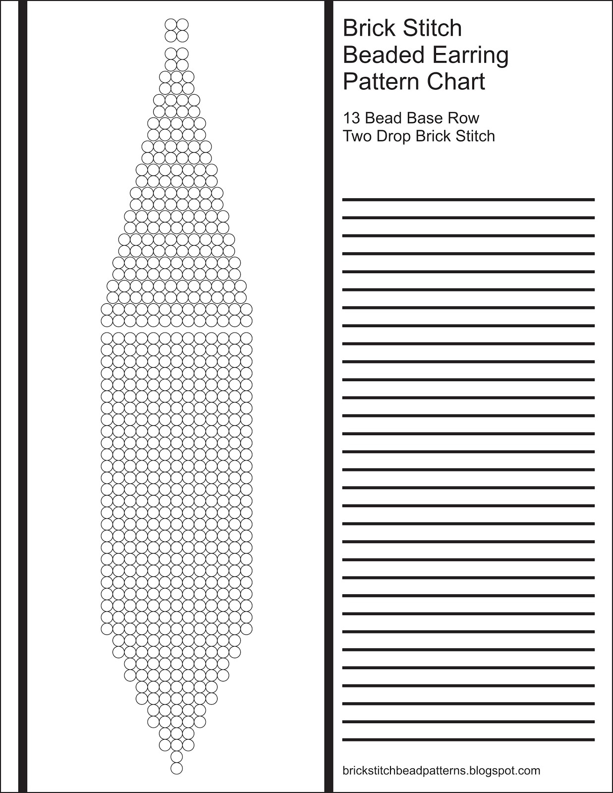 Brick Stitch Bead Patterns Journal: 13 Bead Base Row 2 Drop Blank within Free Printable Brick Stitch Earring Graph Paper