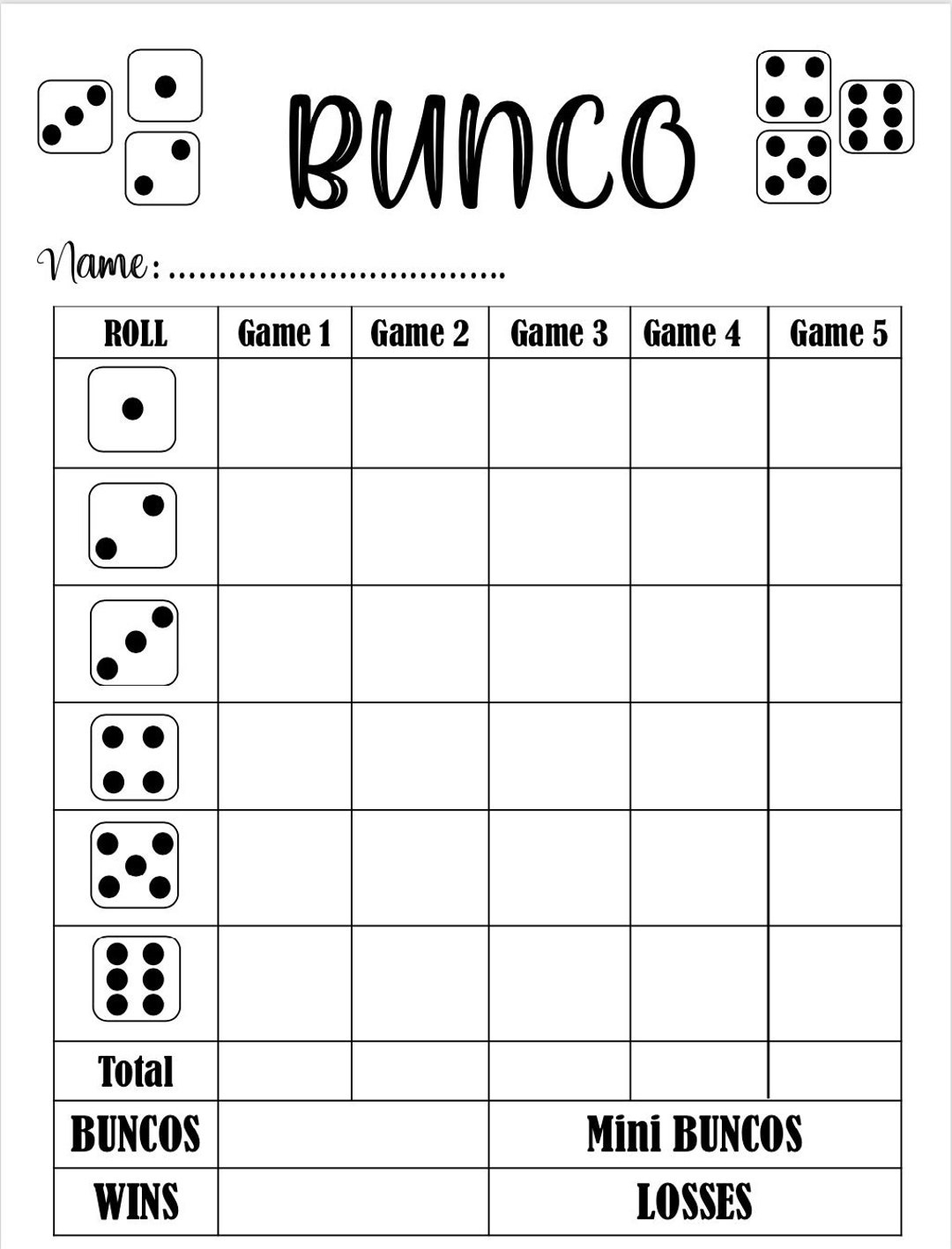 Bunco Score Card - Bunco Scoresheet - Bunco Score Pads - Printable with Free Printable Bunco Score Sheets Word Document